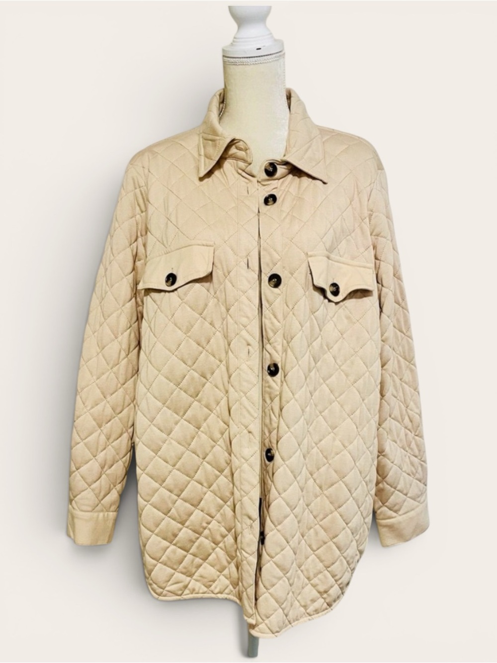 Sigrid Olsen Quilted Shacket Jacket Cream Button Front Plus Size 2X